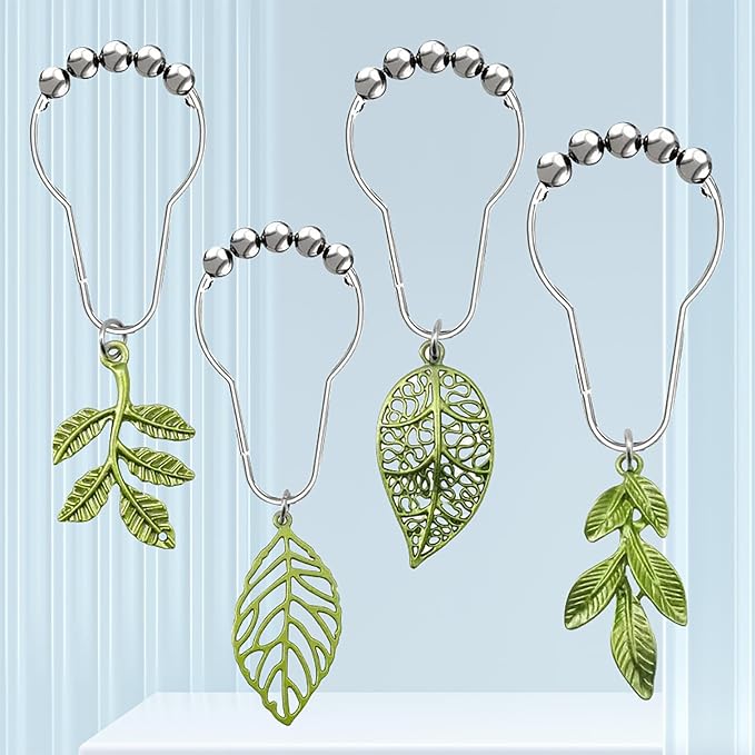 12pcs Tree Leaf Shower Curtain Hooks Rings,Woodland Forest Style Theme Home Shower Curtain Rings Decor Accessories