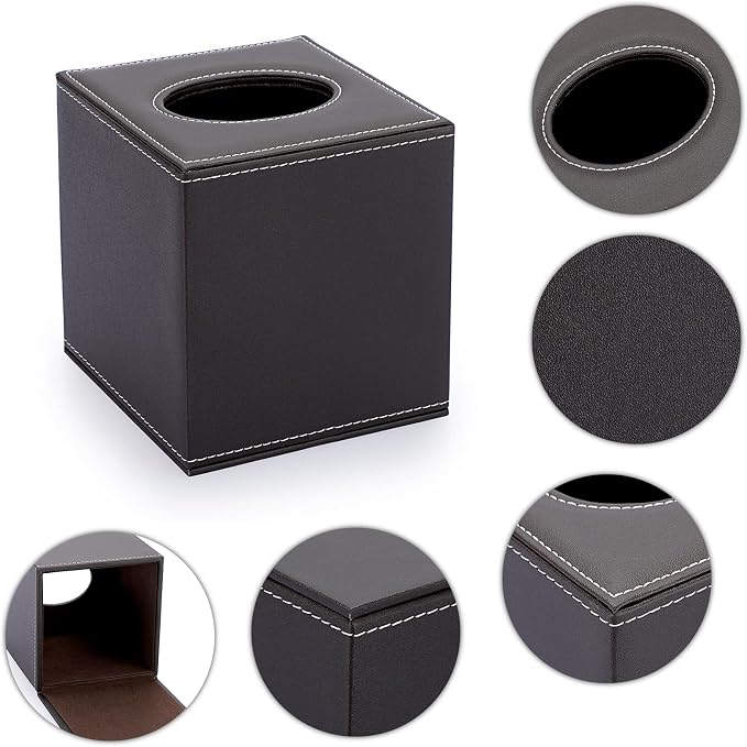 Sumnacon Square Leather Tissue Box Cover - Stylish Cube Tissue Box Holder with Magnetic Bottom, Decorative PU Tissue Box for Vanity Dresser Night Stand Table Countertop Home Office Car, Brown