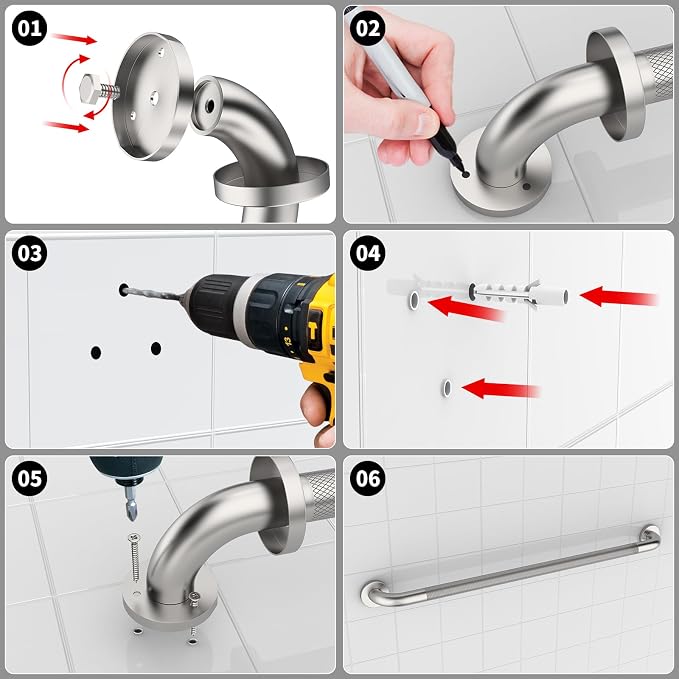 ZUEXT 32 Inch Brushed Nickel Anti Slip Shower Grab Bar with Knurled Grip | Bathroom Balance Support Rail, Assist Handle for Handicap Seniors, Wall Mount Stainless Steel Bath Safety Handrail, 1.25" Dia