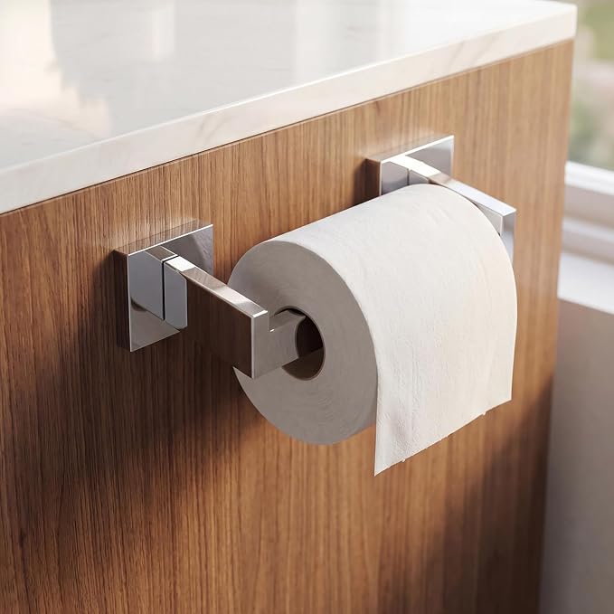 Toilet Paper Holder Wall Mount Polished Chrome Stainless Steel | Toilet Tissue Roll Holder Bathroom Square Toilet Paper Towel Roll Holder Double Post Pivoting Tissue Handle