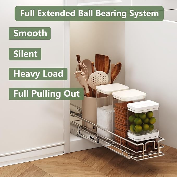 LOVMOR Pull Out Cabinet Organizer 5½" W x 21½" D, Kitchen Cabinet Pull Out Shelves Slide Out Storage