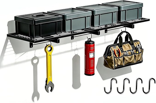 Garage Wall Shelving, 46" x 12" Floating Shelf, Heavy Duty, 190 LBS Load Capacity, Black Storage Rack for Shop, Shed, Closet, Basement