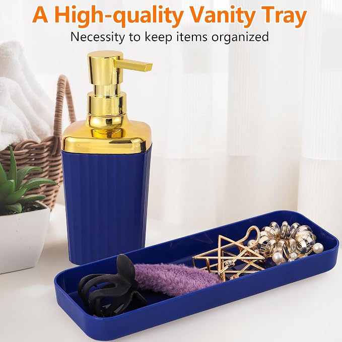 9 PCS Navyblue Bathroom Accessories Set with Trash Can Bathroom Accessory | All-in-One Kit with Trash Can,Toothbrush Holder,Soap Dispenser,Toothbrush Cup,Vanity Tray,Soap Dish,Toilet Brush etc for Home