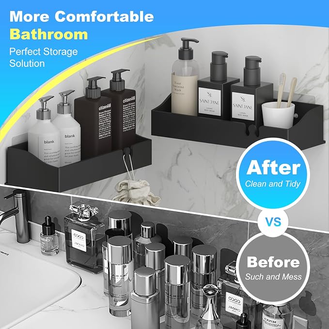 Acrylic Shower Organizer 3 Pack, Acrylic Adhesive Shelves Wall Mounted Bathroom Shower Caddy, No Drilling Required, Suitable for Shower and Kitchen Storage