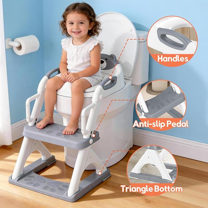 Potty Training Toilet for Toddlers, 2-in-1 Potty Training seat, Anti-Slip | SKYROKU, Fits Round & Elongated Toilets, 6 Heights, Splash Guard, Foldable, Holds 200+ lbs, Step Stool, Dishwasher Cushion