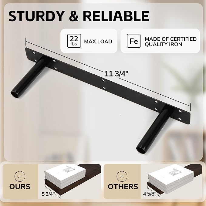 BAMEOS Solid Bamboo Floating Shelves, Set of 2 with Invisible Brackets, Natural Wood Grain Decor for Living Room, Bedroom, Kitchen, Bathroom & Office Storage