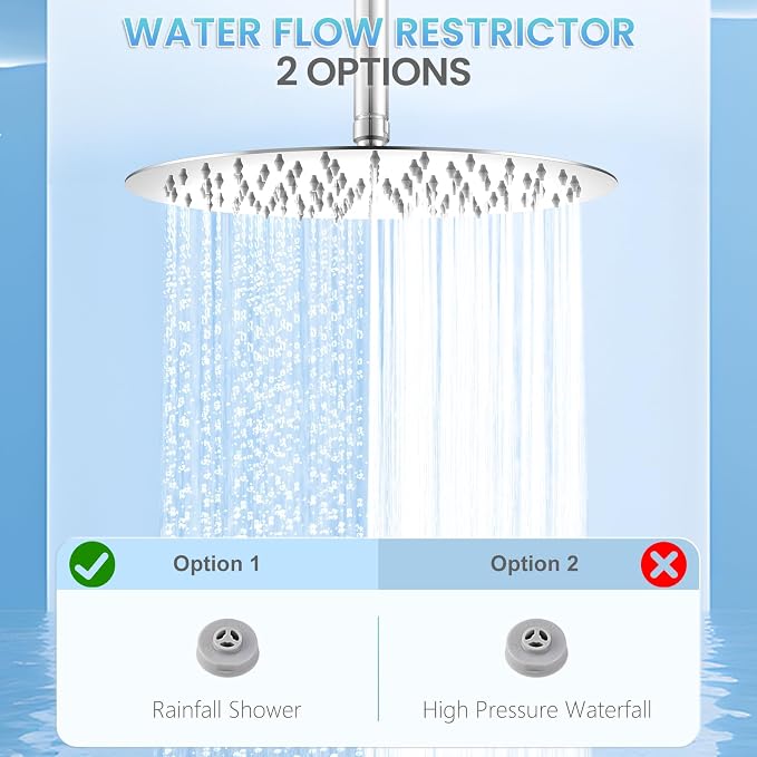 12 inch Ceiling Rainfall Shower Head Chrome - All Metal Stainless Steel Full Body Round Rain Shower with 120 Silicone Nozzles Modern Bathroom