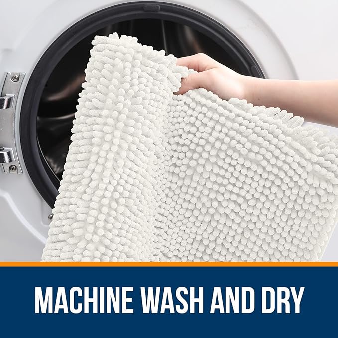 OLANLY Toilet Rugs U-Shaped 24x20, Soft Absorbent Chenille Contour Rugs | Ivory, Quick-Drying Rubber Backing, Machine Washable Non-Slip Shaggy Bathroom Mat for Toilet, Home Decor Accessories