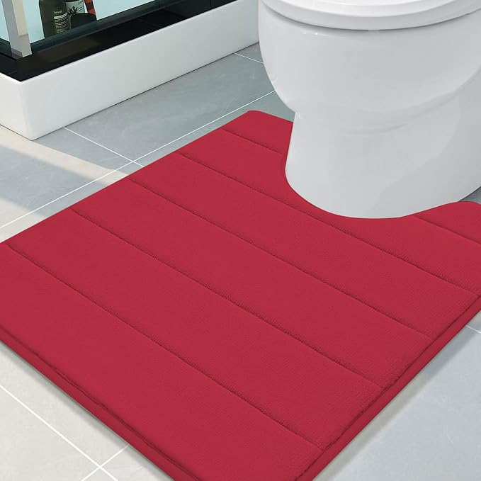 Buganda Memory Foam U-Shaped Toilet Rugs 24 x 20, Absorbent Bathroom mat | Red, Thick Soft Machine Washable toilet mat for bathroom, Contour Bath Rugs Mat for Toilet Base