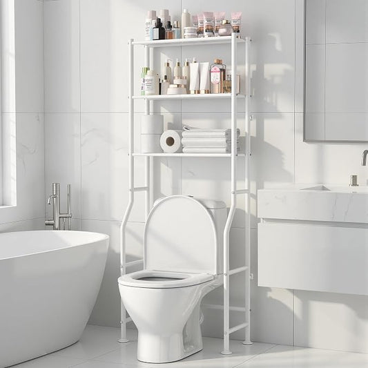 Livilord 3-Tier Over The Toilet Storage Rack, Space Saver Metal Bathroom Shelves, Freestanding Over Toilet Bathroom Organizer for Bathroom/Living Room (White)