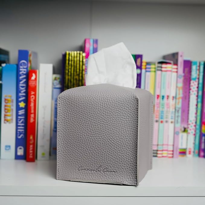 Premium PU Leather Tissue Box Holder - Elegant Hotel-Style Tissue Box Cover for Home, Office & Car Décor, Tissues Cube Organizer for a Natural & Classic Look (Purple Grey 2 Pack)