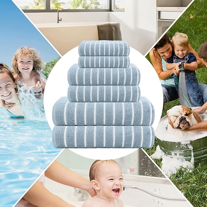 CASA COPENHAGEN Ecstatic 6 Pieces Towel Set- Dusty Blue, 600 GSM 2 Bath, 2 Hand, 2 Washcloth, Designed in Denmark Made of Soft Egyptian Cotton for Bathroom Set for Women & Men