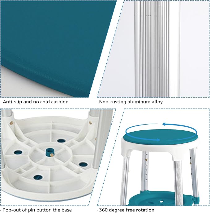 Shower Stool Chair for Inside Shower,360° Swivel,Green,300LBS | 6-Level Adjustable Height Bath Chair with Shelf,Shower Seat Stool for Bathroom,Upgrade Small Corner Stool for Seniors