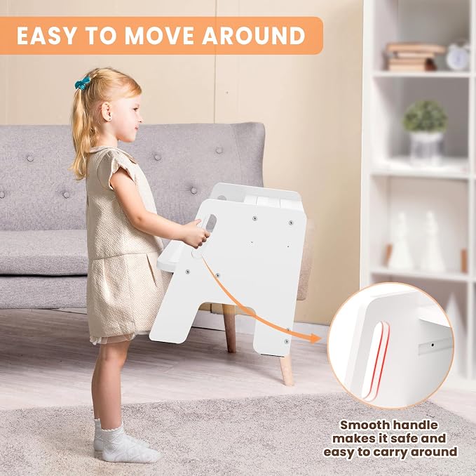 Toddler Step Stool, Wooden Height-Adjustable 2-Step Stool for Kids, Potty Training Stool with Handles for Bathroom Sink, Kitchen, Bedroom-White
