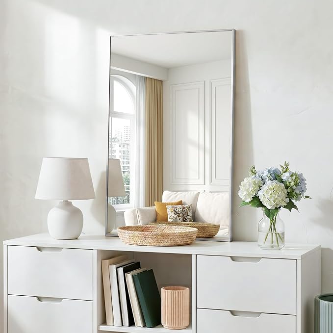 MZON 30" x 36" Brushed Nickel Bathroom Vanity Mirror, Mirror for Over Sink | Aluminum Alloy Frame, Clear Reflection, Rust-Resistant, Vertical or Horizontal, Wall Mount, Bedroom and Entryway