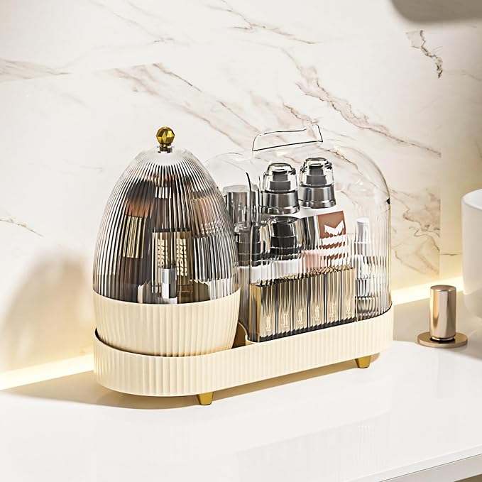Rotating Makeup Organizer for Vanity with Brush Holder, Cosmetic Makeup Storage,Lotions Display Cases,Large Spinning Makeup Skincare Organizer(15x11'')