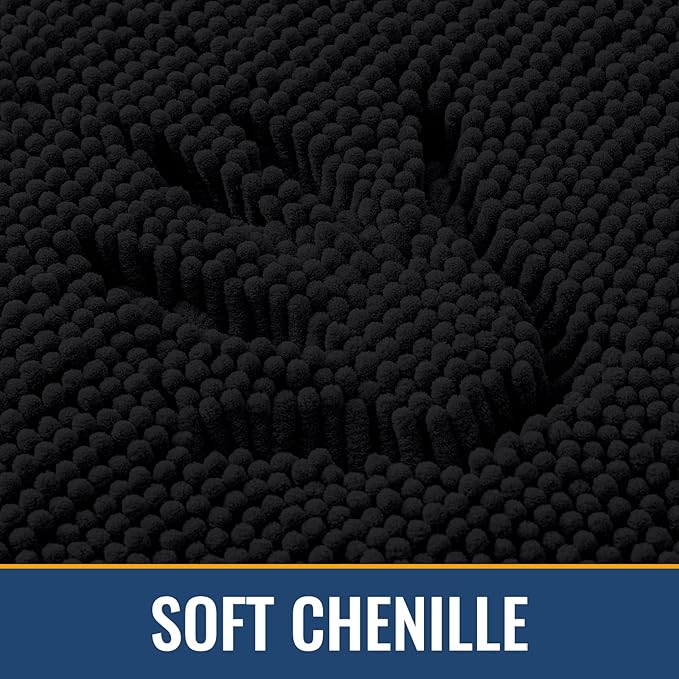 Arotive Bathroom Rugs 34x21, Soft Absorbent Shaggy Chenille Bath Rugs | Black, Machine Washable Rubber Backing Bath Mats for Bathroom Floor Tub and Shower Home Decor Accessories