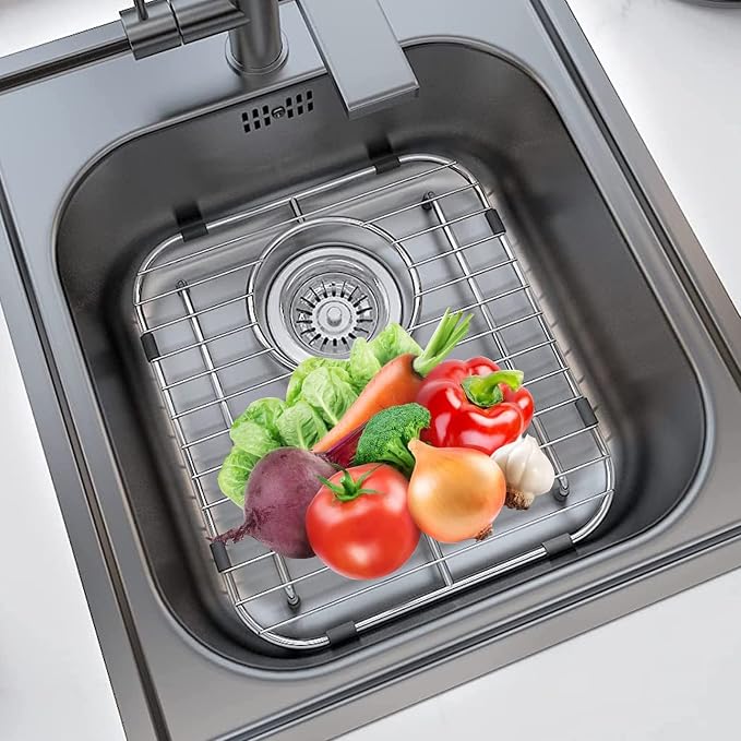 Orgneas Sink Protectors for Kitchen Sink Universal Double Bowl | 304 Premium Stainless Steel Sink Bottom Grid 13.2"x11.6", Kitchen Sink Protector Grid Sink Grate Rack Rear Drain, 2 Pcs