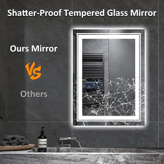 Snowdool 28 x 20 in LED Bathroom Mirror, Front and Backlit, Anti-Fog | Front and Backlit, Stepless Dimming, Anti-Fog, Memory Function