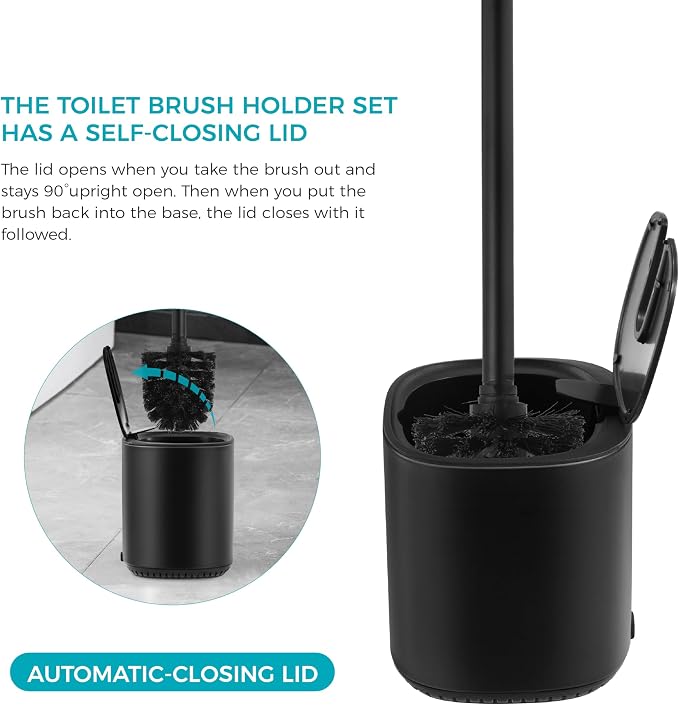 Toilet Brush and Holder Set Toilet Bowl Brush Stainless Steel Automatic Open lid Toilet Bowl Cleaner Brush with Durable Bristle Head Toilet Cleaning Brush for Bathroom
