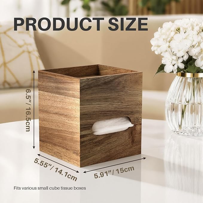 Square Tissue Box Holder with Storage Tray Tissue Box Cover, Tissues Cube Boxes Cover for Nightst, Dining Table, Dressing Table, Tea Table, Coffee Bar (Brown)