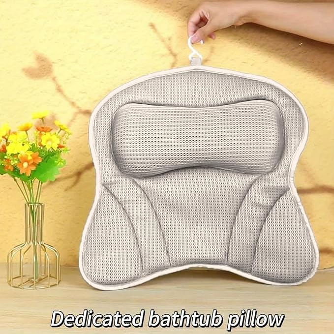 Bath Pillow 4D Bath Tub Pillows for Head Tub Pillow for Bathtub with 6 Non-Slip Suction Cups Bathtub Headrest Cushion Fits All Bathtubs(Color:Grey)