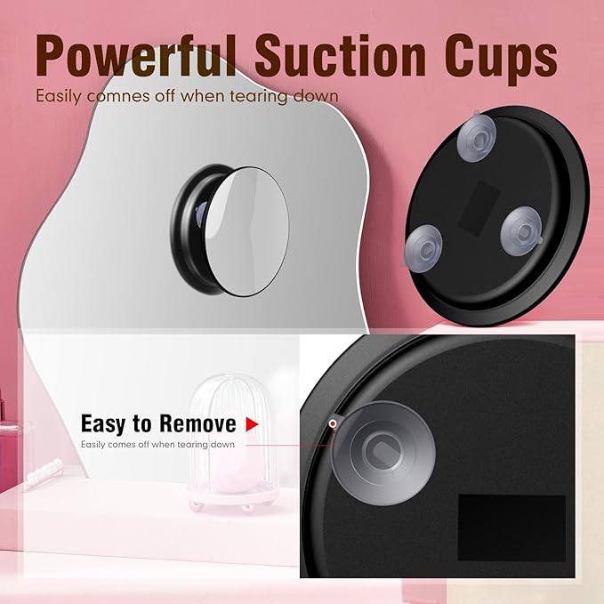 Magnifying Mirror 40X with Suction Cups, Large 6inch Travel 40X Magnified Round Makeup Mirror with High Magnification, Make up Mirror with Tweezers Sets