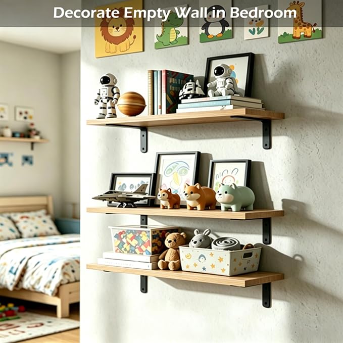 Floating Shelves Set of 6, Wooden Floating Shelves for Wall Decor, Farmhouse Shelf for Bedroom, Wall Mounted Bathroom Storage Shelves, Floating Book Shelves for Living Room