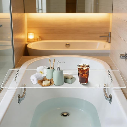 Clear Acrylic Bathtub Tray with Handles, Multiple Sizes Bath Tray, Bathtub Caddy for Bathroom Spa (39.4 * 9.45in)