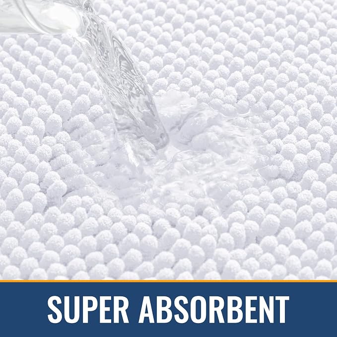 Arotive Bathroom Rugs 47x24, Soft Absorbent Shaggy Chenille Bath Rugs | White, Machine Washable Rubber Backing Bath Mats for Bathroom Floor Tub and Shower Home Decor Accessories