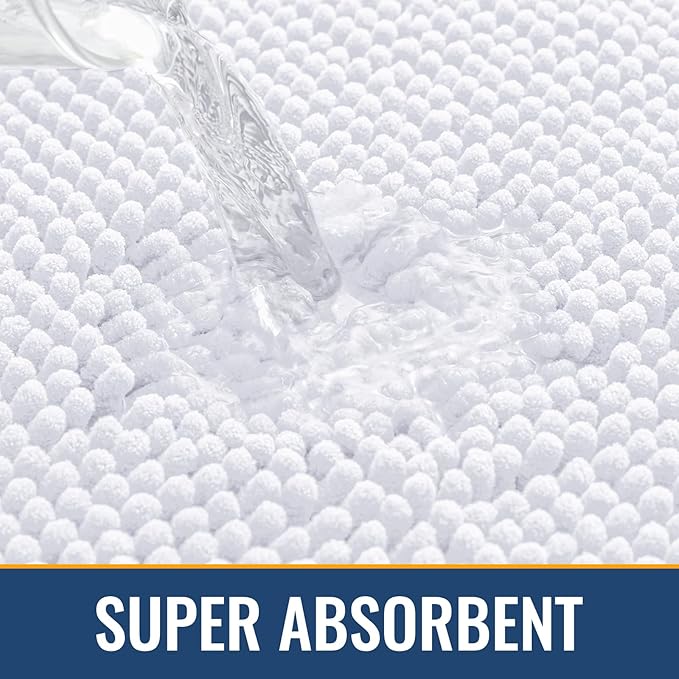 Arotive Bathroom Rugs 59x24, Soft Absorbent Shaggy Chenille Bath Rugs | White, Machine Washable Rubber Backing Bath Mats for Bathroom Floor Tub and Shower Home Decor Accessories