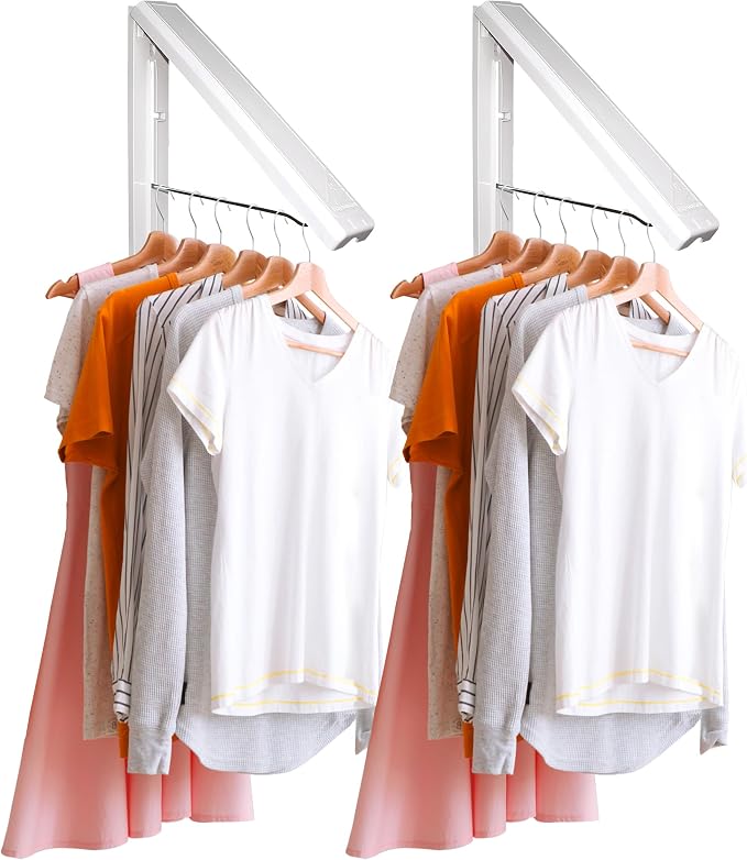 InstaHanger ABS Wall Mounted Clothes Drying Rack, 60 lb Capacity, 2 Pack | Durable Retractable Drying Rack Folds Flat - Space-Saving Collapsible Clothes Hanger