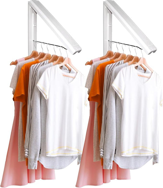 InstaHanger ABS Wall Mounted Clothes Drying Rack, 60 lb Capacity, 2 Pack | Durable Retractable Drying Rack Folds Flat - Space-Saving Collapsible Clothes Hanger