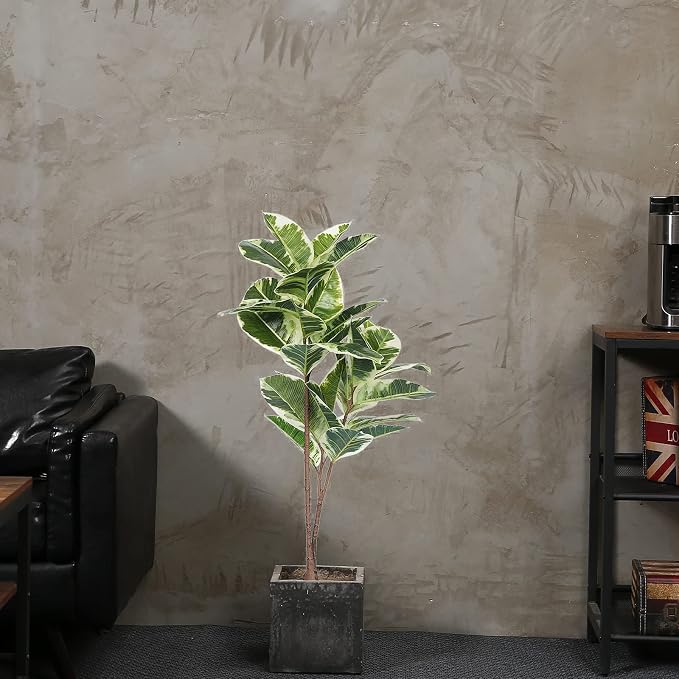FLOWORLD Artificial Rubber Tree Plant 43in Tall Faux Ficus Tree Potted Fake Tropical Decorative House Large Floor Artificial Plants for Home Office Store Room Decor