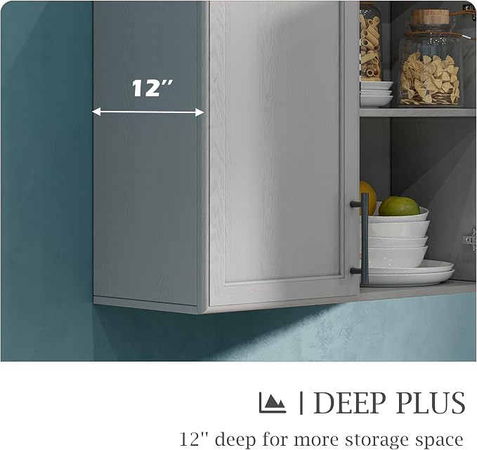 FIMELLO 12" D x 24" W x 22" H Kitchen Cabinet Wall Cabinets, Laundry Room Cabinets, Wall Mounted Bathroom Cabinet, Medicine Cabinet for Laundry Kitchen Garage, Ash Grey, Set of 2
