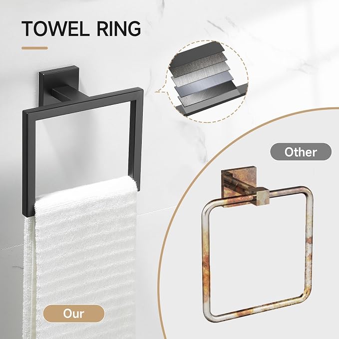 TQKAG 5-Piece Towel Bar Set, 23.6 Inch Bathroom Hardware Set, Matte Black | SUS304 Stainless Steel, Towel Rack for Bathroom, Classic Toilet Paper Holder Wall Mount, Matte Black Bathroom Accessories