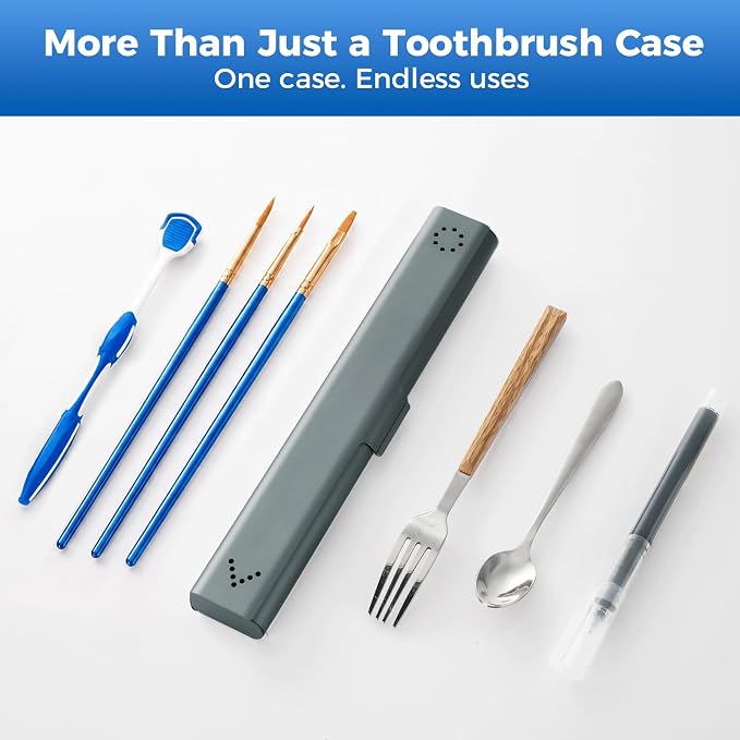 Toothbrush Travel Case Aluminum, Portable Toothbrush Holders Travel, Manual Toothbrush Case Container for Traveling, Bathroom, Camping, Business Trip-1Pack Gray