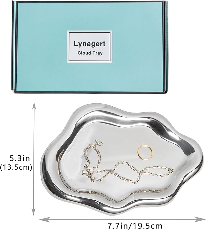 Lynagert Cloud Trinket Dish, Chubby Jewelry Tray, Ceramic Jewelry Ring Trinket Dish for Rings Earrings Necklace Organizer, Mother's Day Thanksgiving Christmas Birthday Bridesmaid Gifts (Silver)