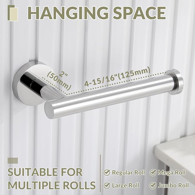 Toilet Paper Holder for Bathroom Paper Storage, Polished Chrome | Rustproof 304 Stainless Steel, Space-saving Drilling Wall Mounted, Rock-solid Hanging Tissue Holder for Restroom, Powder room