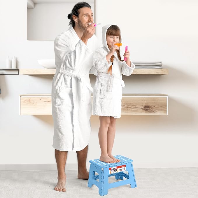 9 Inch Folding Step Stool for Kids and Adults, Holds 300 lb, Blue | Heavy Duty Foldable Stools, Lightweight, Non-Slip, for Toddler, for Kitchen Bathroom Bedroom Outdoor, Collapsible with Handle
