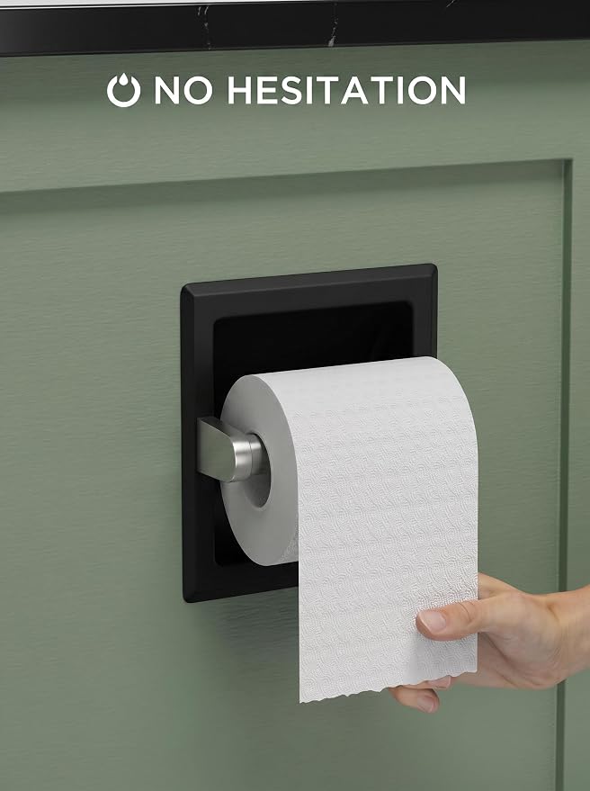 FORIOUS Recessed Toilet Paper Holder for Mega Roll, Black & Brushed Nickel | Stainless Steel Tissue Roll Holder Wall Mount for Bathroom Space-Saving Design, in Wall Toilet Paper Dispenser Insert