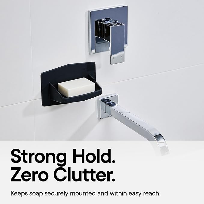 TOOLETRIES The Benjamin Soap Holder for Shower - Charcoal | Draining silicone soap holder with a reusable adhesive mount to keep soap dry and organised.