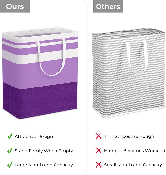 HomeHacks 2 Pack Laundry Baskets, Laundry Hampers Bags (Purple 100Lx2) | Waterproof, Freestanding, Collapsible Clothes Hamper with Reinforced Handles in Laundry Room, College Dorm, Bathroom, Bedroom