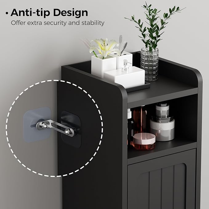BEWISHOME Small Bathroom Storage Cabinet, 2 Doors Narrow Bathroom Cabinet | Storage Cabinet with Adjustable Shelves, Narrow Toilet Paper Cabinet 7.9"D x 7.9"W x 31.5"H, for Small Spaces, Black YYG03B