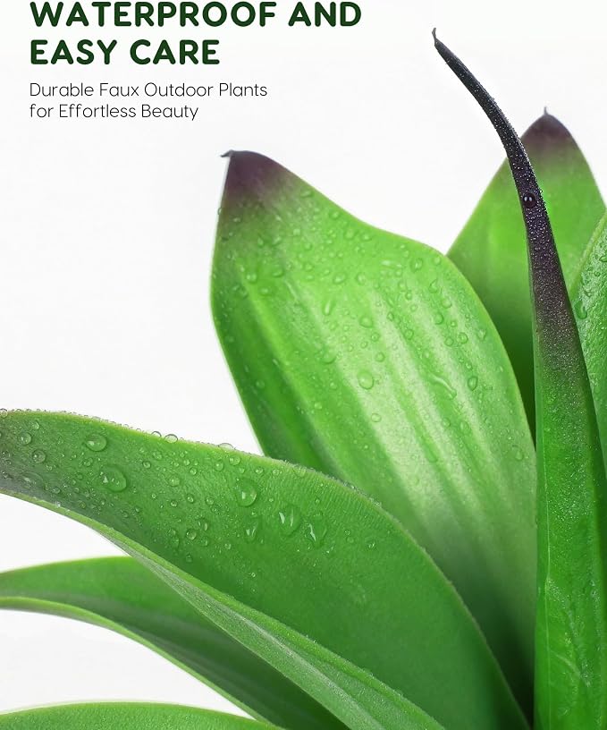 Velener 13.8 Inch Artificial Agave Plants, UV Resistant Fake Outdoor Plants, Small Faux Plants for Indoor Decor(Green)-2 Pack