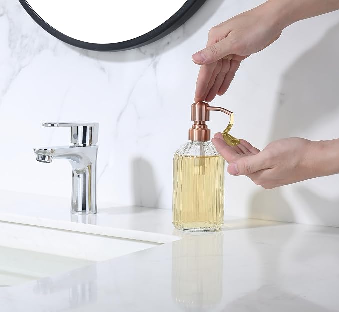 Copper Glass Bathroom Soap Dispenser with Metal Pump,Vintage Dish Soap Dispenser for Kitchen, Used for Lotionor Home,Bathroom,Countertop, Hotel,2 Packs