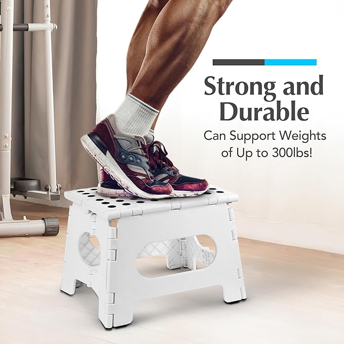 Handy Laundry Folding Step Stool 9 Inch, White, Non-Slip Holds 300 lbs | 9 Inch, White, Foldable Collapsible Step Stool, Non-Slip, Holds 300 lbs, Kitchen Bathroom Bedroom, Adults