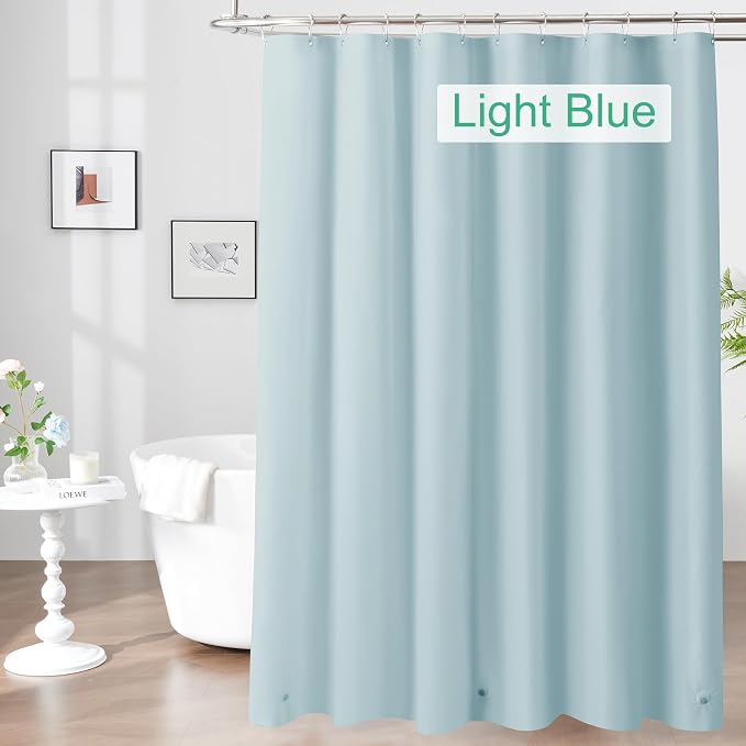 Light Blue Shower Curtain Liner with 3 Magnets, 72x72 | 12 Rustproof Grommets,Premium Flexible Sturdy Plastic Shower Curtain for Bathroom Lightweight & Waterproof,72W x 72H