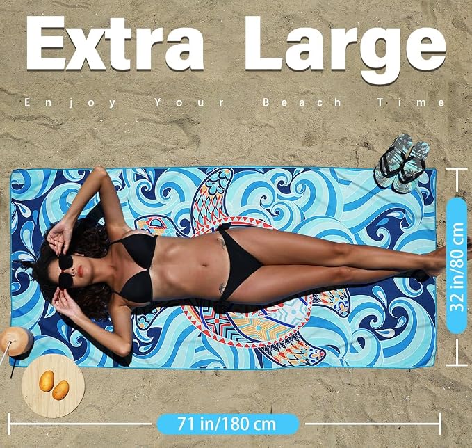 Widdonen Microfiber Beach Towel,Compact 4 Pack-71x32 Inch with Bag Travel | Extra Large,Lightweight,Thin,Sand Free,Quick Dry,Absorbent.Packable for Camping,Swim,Pool,Bath,Picnic,Cruise Essentials Gift