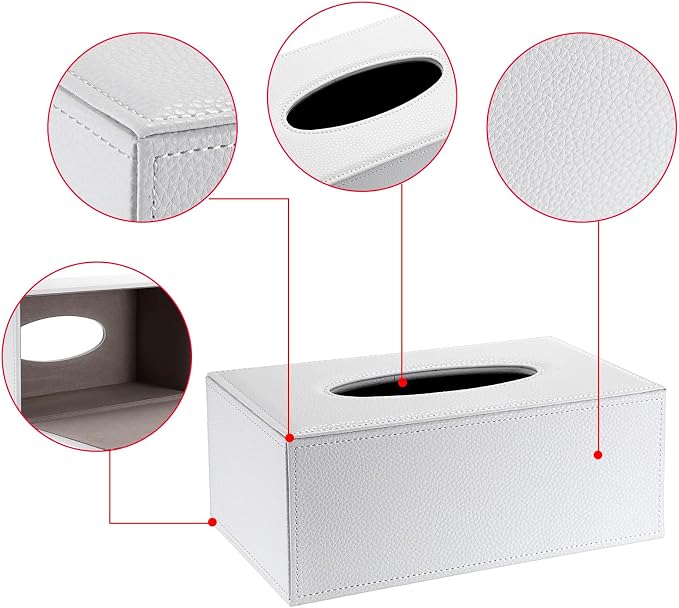 Sumnacon Tissue Box Cover Rectangle,Magnetic Bottom Tissue Box Holder,White | Decorative PU Tissue Box Cover Rectangular,Lychee Pattern Tissue Cover for Bathroom Toilet Bedroom Living Room Table Office